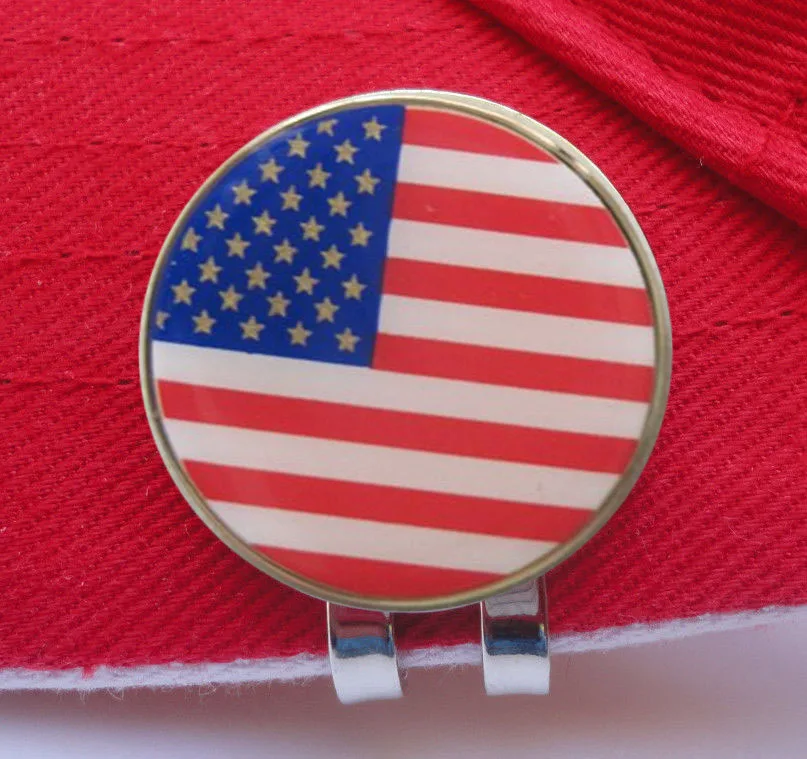 

USA flag doming ball marker magnetic golf hat clip