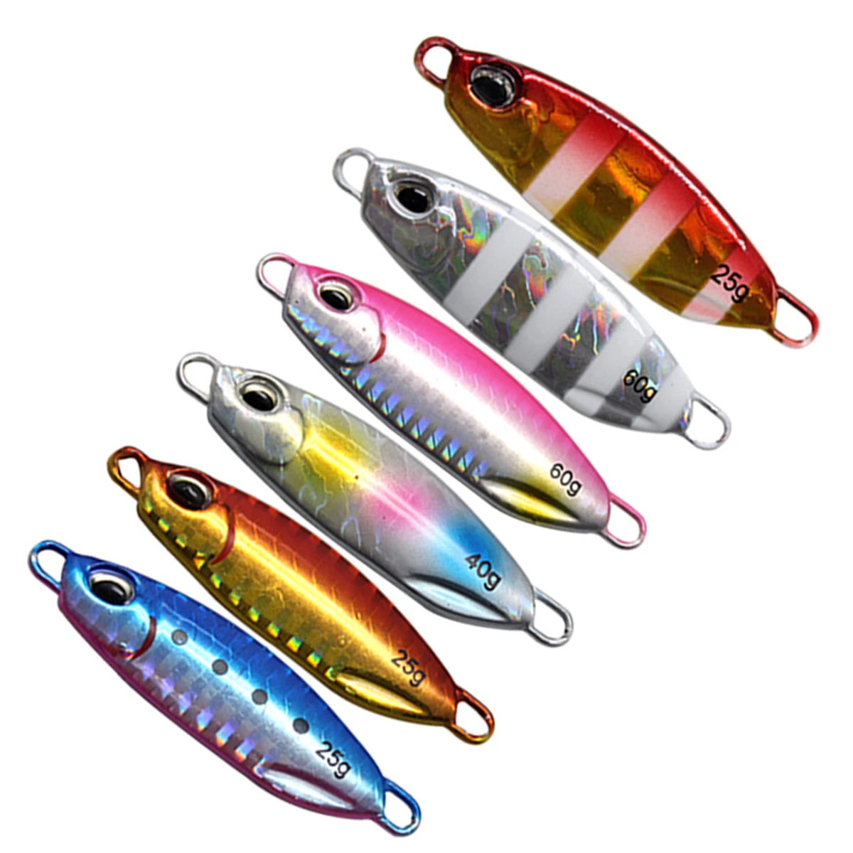 

High Quality Jigging 10g 15g 20g 25g 30g 40g 60g Bass Trout Fishing Lure Metal Hard Bait, 6 colors