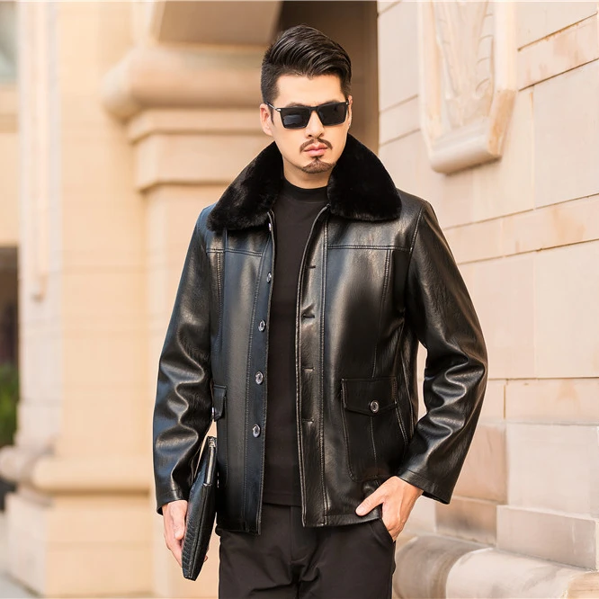 Men fur jacket Short  PU Leather Jackets winter coats