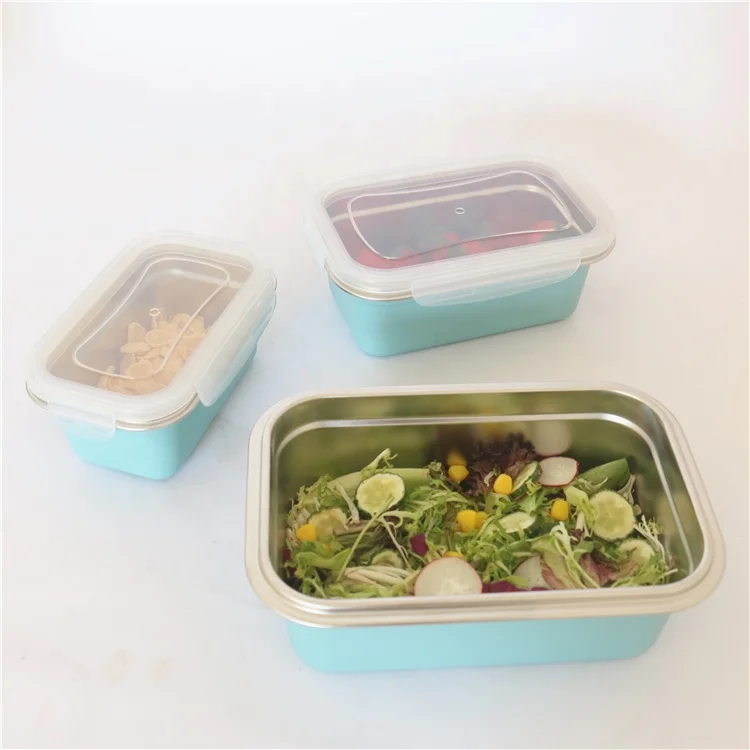 

Custom Color Stainless Steel Rectangle Shape Blue Lunch Box Leak-Proof Food Container with Airtight Lid for Food