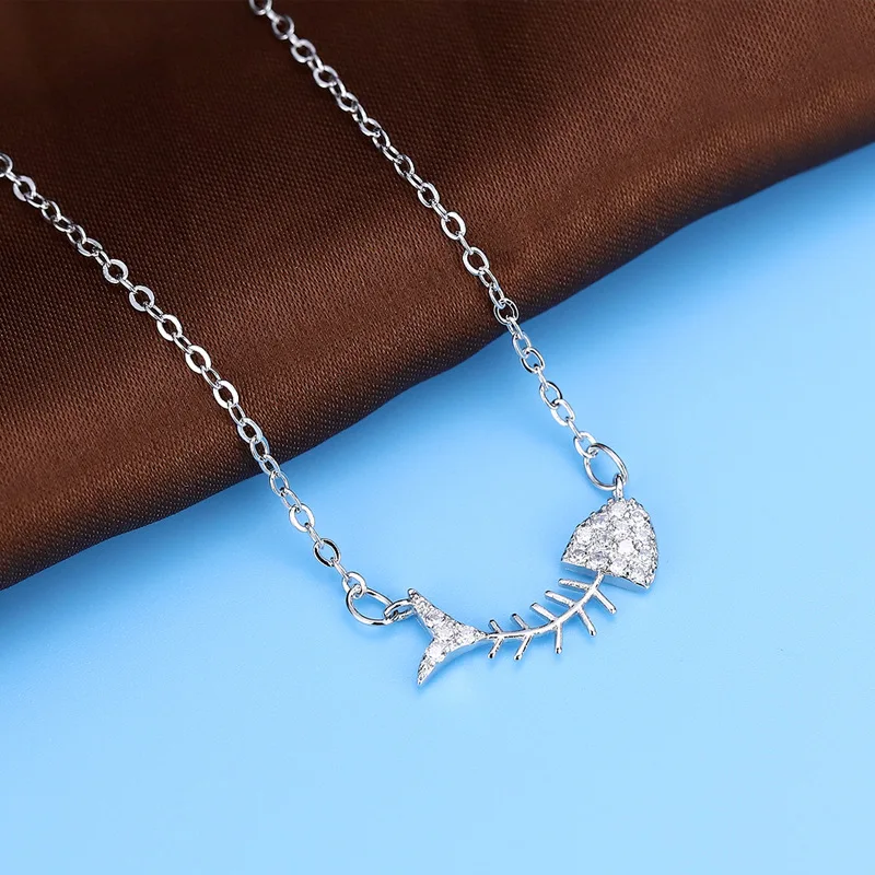 

Fashion New Design 925 Sterling Silver Jewelry Fishbone Fish Bone Pendant Necklace For Women Plata de ley 925, Platinum