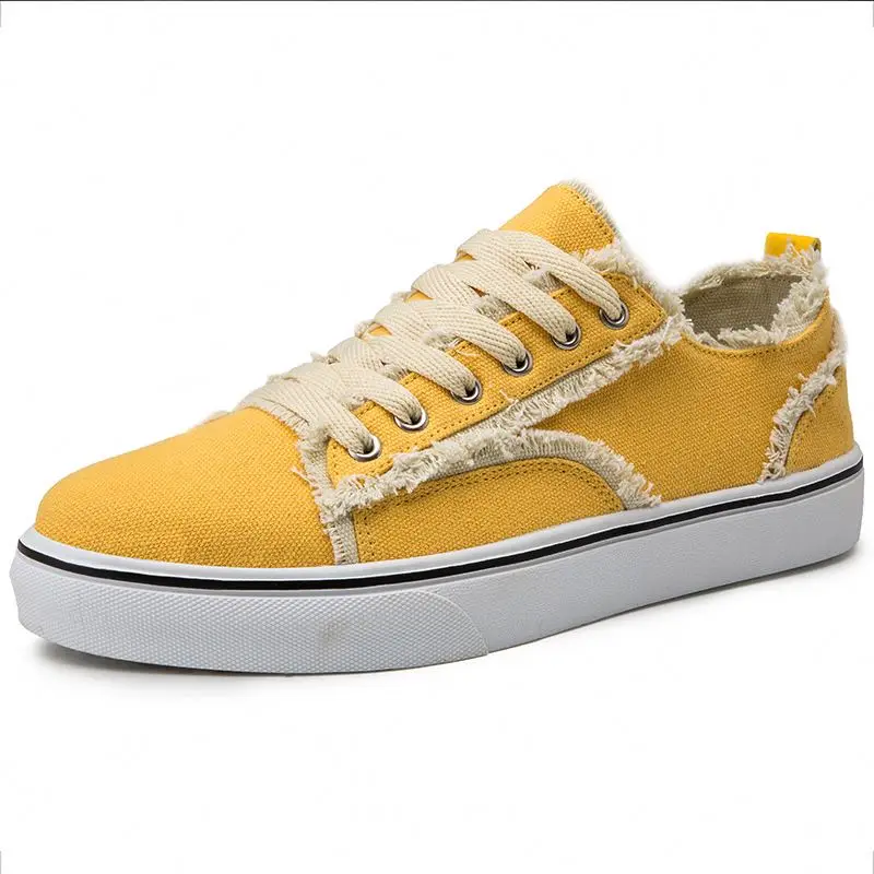 

China Manufacture Stylish Lace-Up Closure Type Men Canvas Shoes, Black/beige/yellow