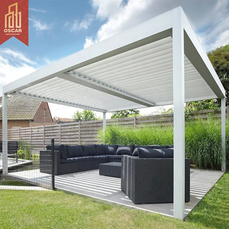 Aluminum Louvre Roof Garden Terrace Gazebo Decorative Ceiling Pergola Custom Made Extruded Aluminum Pavilion Outdoor Waterproof