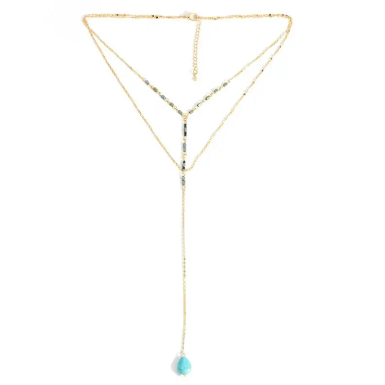 

Fashion jewelry necklace gold long chain and turquoise pendant necklace, Shiny gold