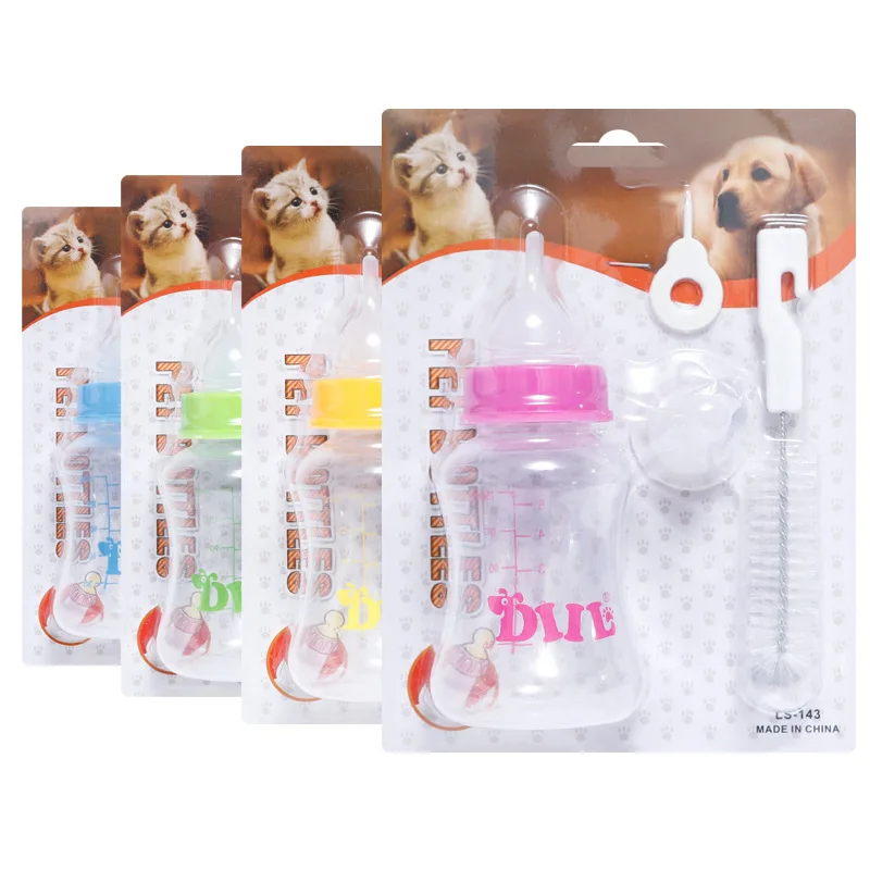 

Hot Eco friendly 150ml/60ml Milk Nipple Pacifier Puppy Feeding Pet Nursing Bottle Manufacturers For Little Pets With Brush, Pink,blue,green,yellow