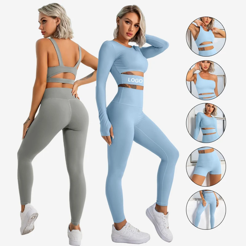 

Fashion Women Gym Sporting Playsuit Clothing Exercise Top Running Sportswear Soft Yoga Set, As picture