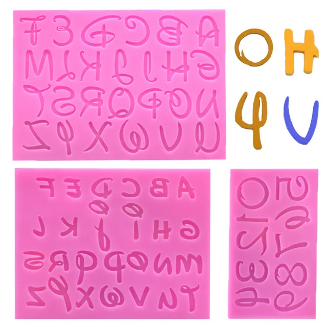 

3 pcs Silicone mold Letter Number Alphabet Chocolate mold, Pink