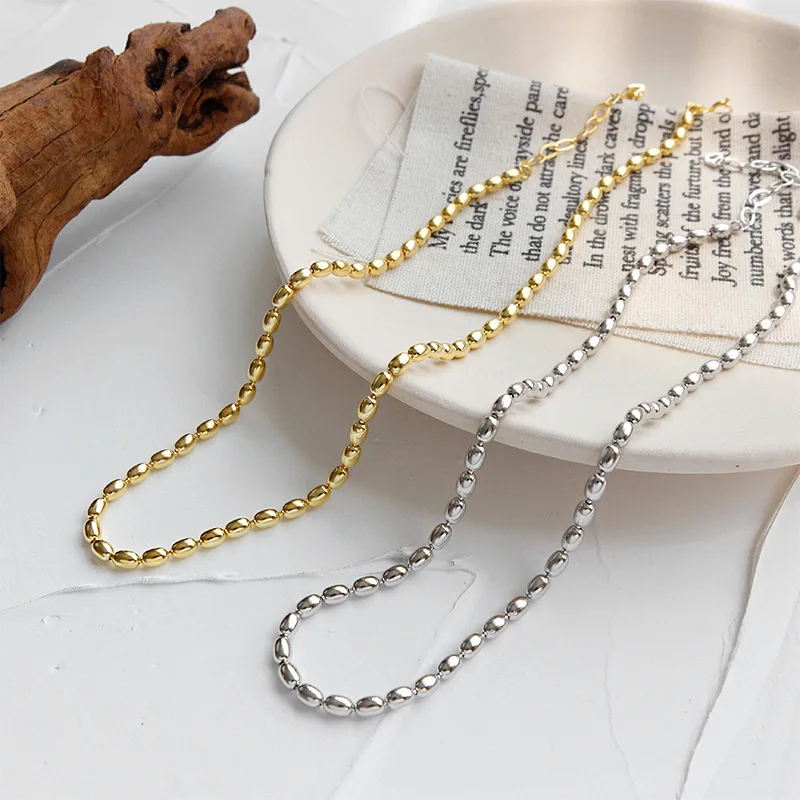 

Simple Design Bead Chain 925 Sterling Silver Necklace Dainty Women Necklace Attractive Jewelry, Silver,gold