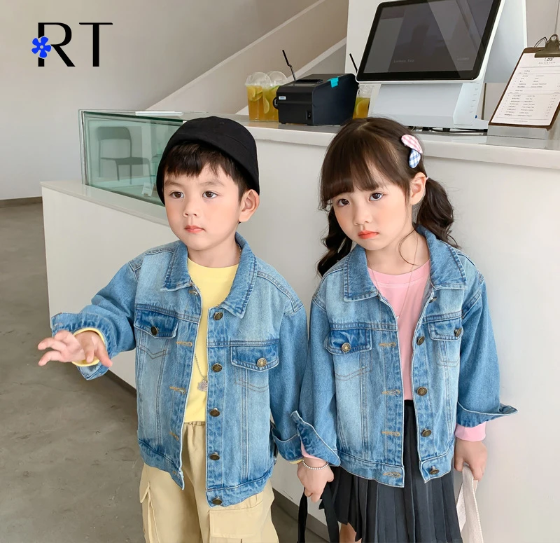 

Children's fashion trend flower embroidery hole denim jacket girl's cotton denim jacket, Picture