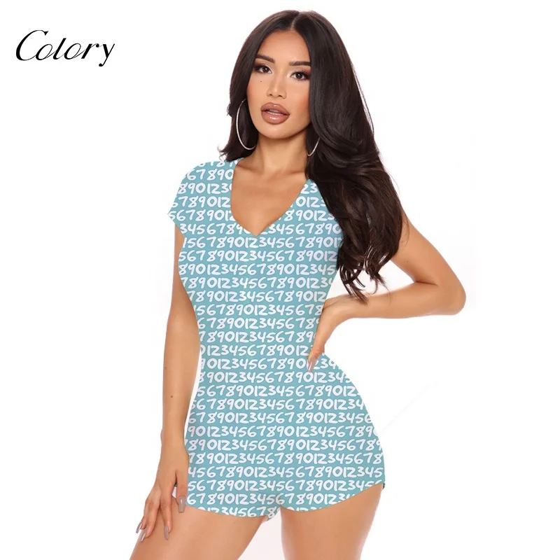 

Colory Short Sleeve Onesie Adults Sexy Women Onesie Pajamas Summer Rompers, Picture shows