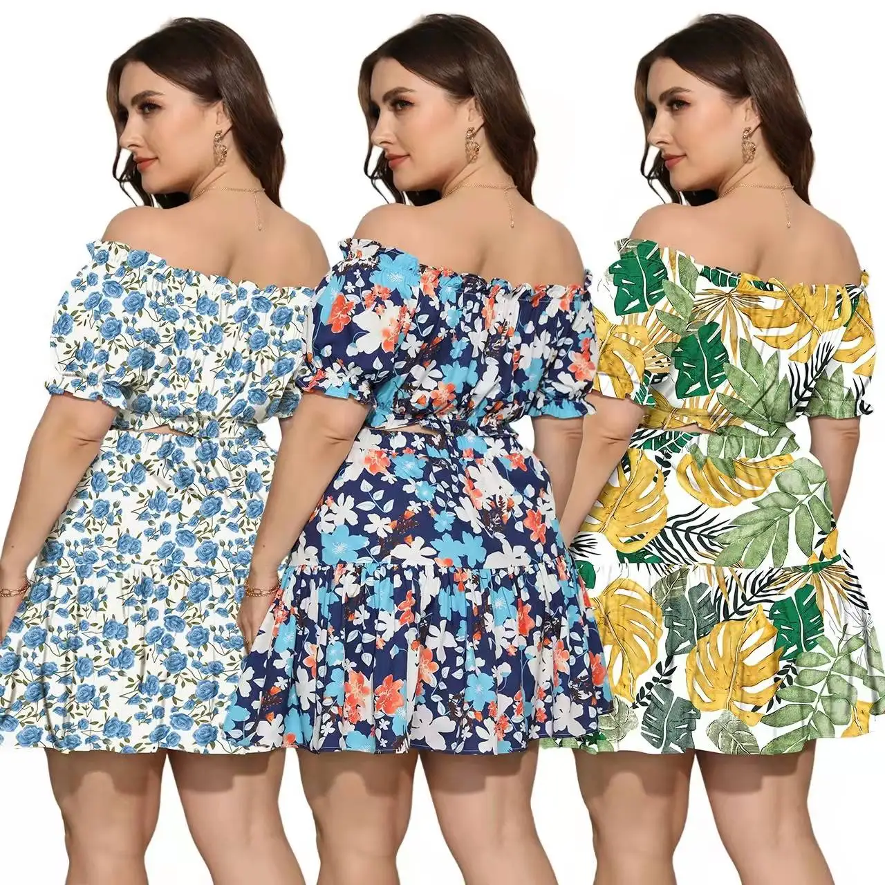 

2022 New Arrivals Summer Clothes Print Crop Top With Skirt Two Piece Set Ladies Beach Wears Plus Size Bathing Suits