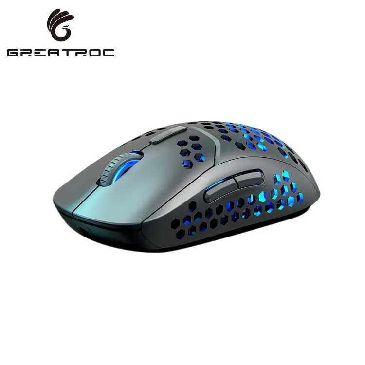 

Great Roc Personalized custom logo wireless mouse rechargeable 2.4G wireless mouse 2400DPI computer 6 button mute gaming mouse, Black
