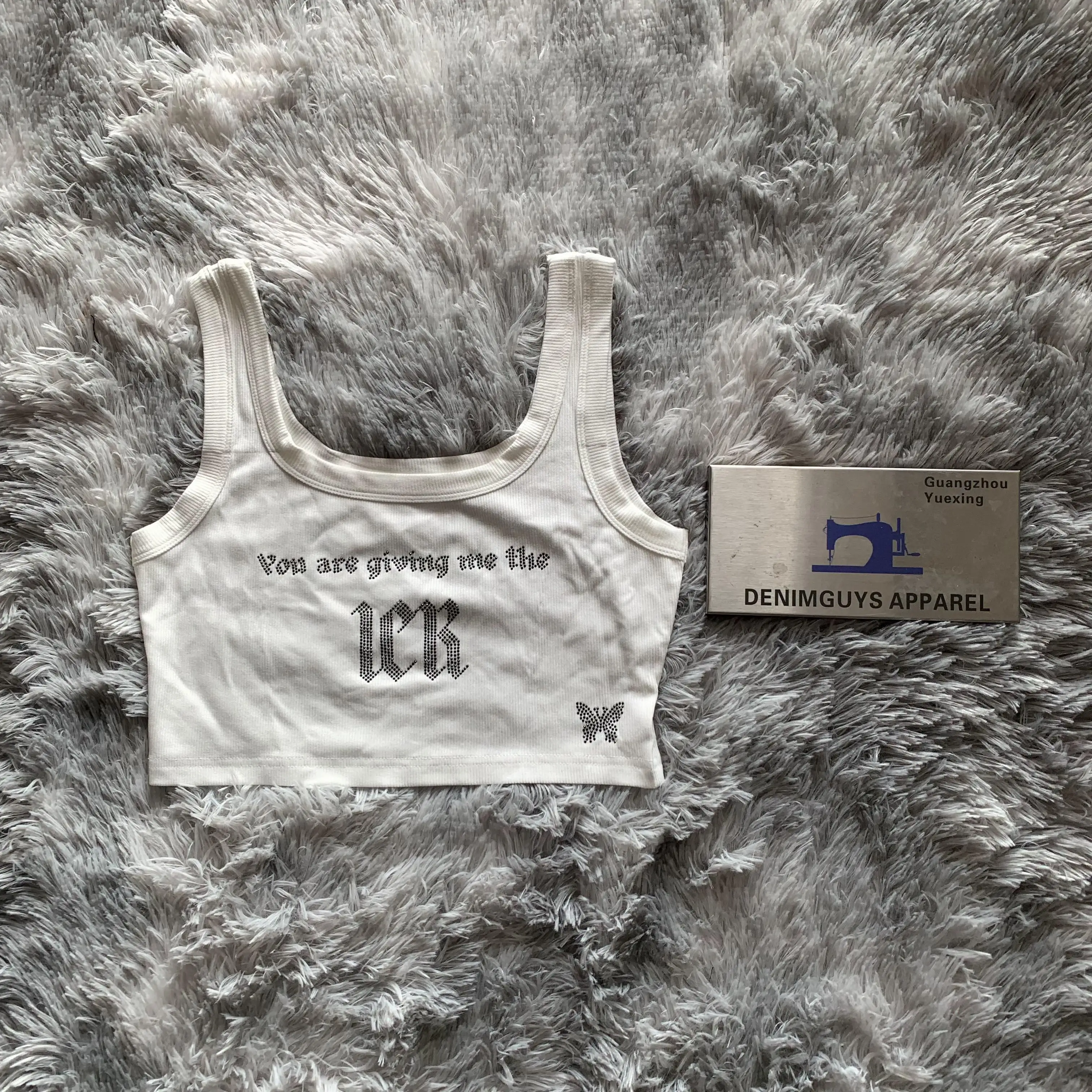DENIMGUYS Custom Rhinestone Vest Ladies Cotton Ribbed Women Crop Tank Top Womens Crop Tank Tops Sleeveless Y2k Cropped Top