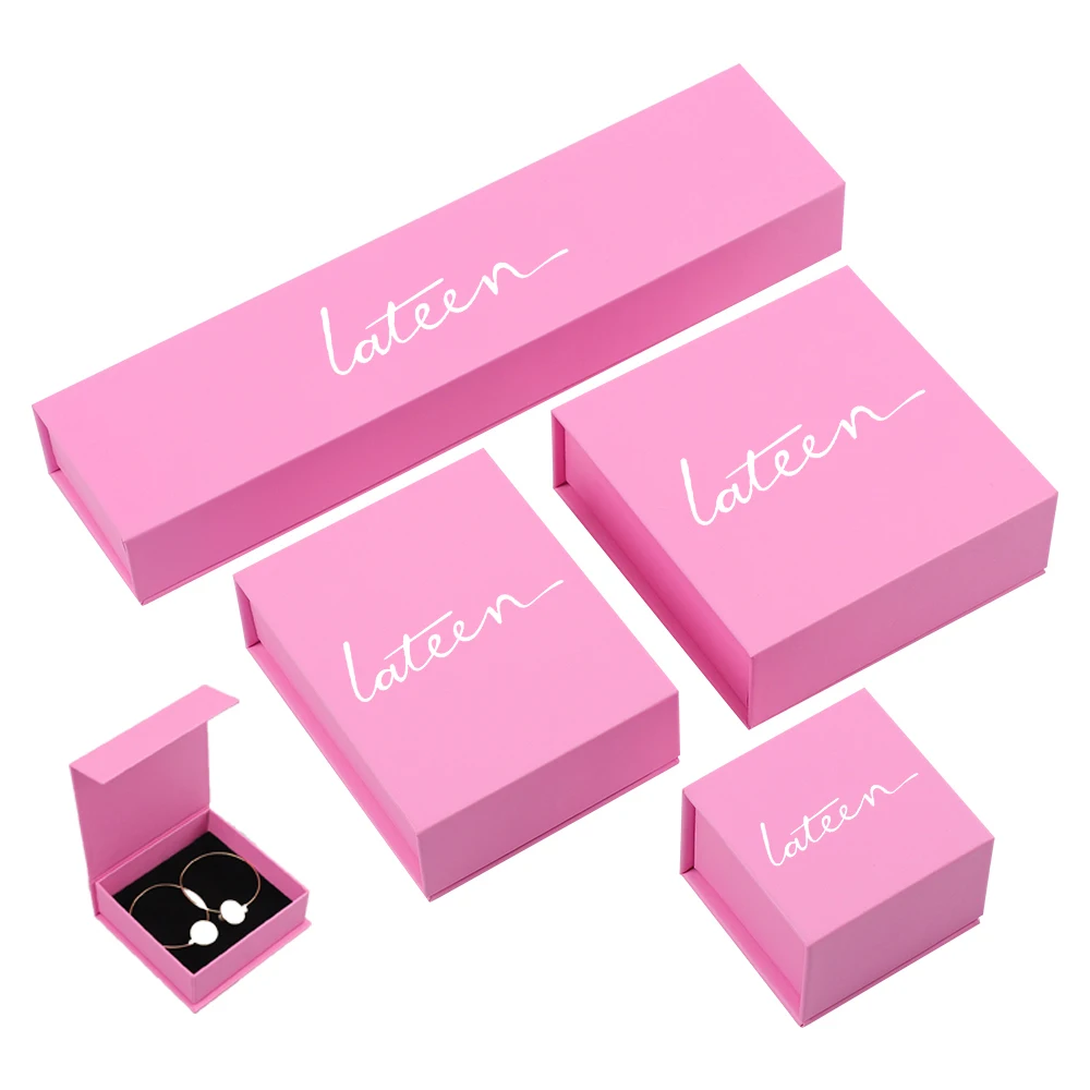 

Luxury Custom Logo Printed Cardboard Gift Boxes Pink Jewelry Box Magnetic Closure Jewelry Packaging Box