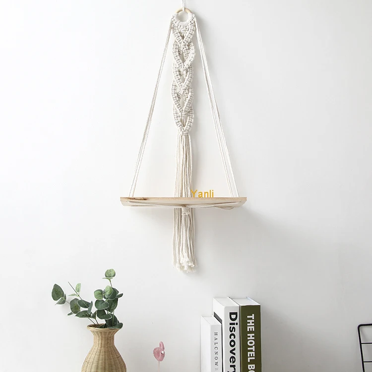 

Wooden Hanging Floating Shelves Macrame Wall Hanging Shelf Wall Hanging Shelves for Bedroom Bathroom Living Room Kitchen, White