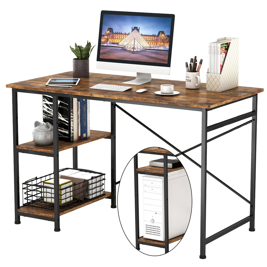 Home Use Big Lots Computer Desk Wooden With Bookshelf Home Kids Writing Studio Study Work Desk