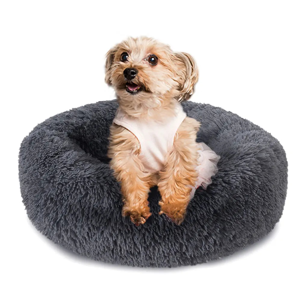

2021 Luxury Round Faux Fur Pet Cushion Factory Direct Wholesale Cat Mat Dropshipping Ultra Soft Washable Comfy Dog Bed, Dark grey/light grey/coffee/dark red/