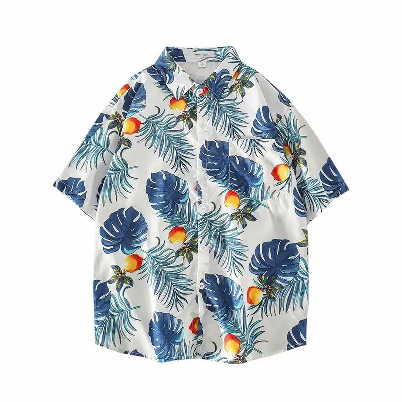 

Wholesale summer high quality ice silk breathable comfortable Hawaii beach short sleeve men's shirt