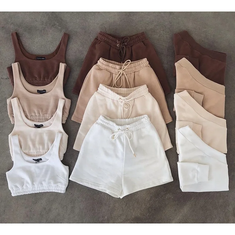 

2021 spring summer high quality custom logo women jogger 2 piece short set sports casual two piece short set, Customized color