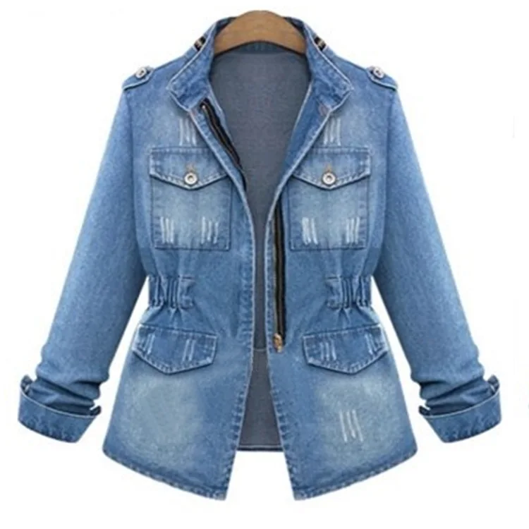 

Fashion Fall Winter Lady Plus Size Distressed Long Denim Women's Jeans Jacket For Women 2021
