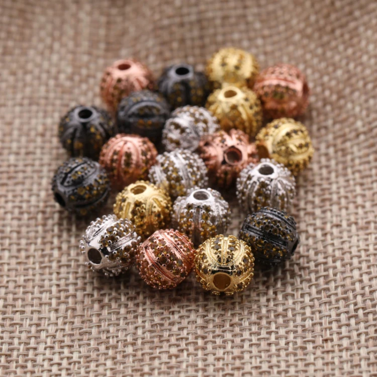 

High Quality CZ Micro Pave Brass Beads Light Topaz Zircon Beads 8*9MM Engraved Beads Charm Wholesale