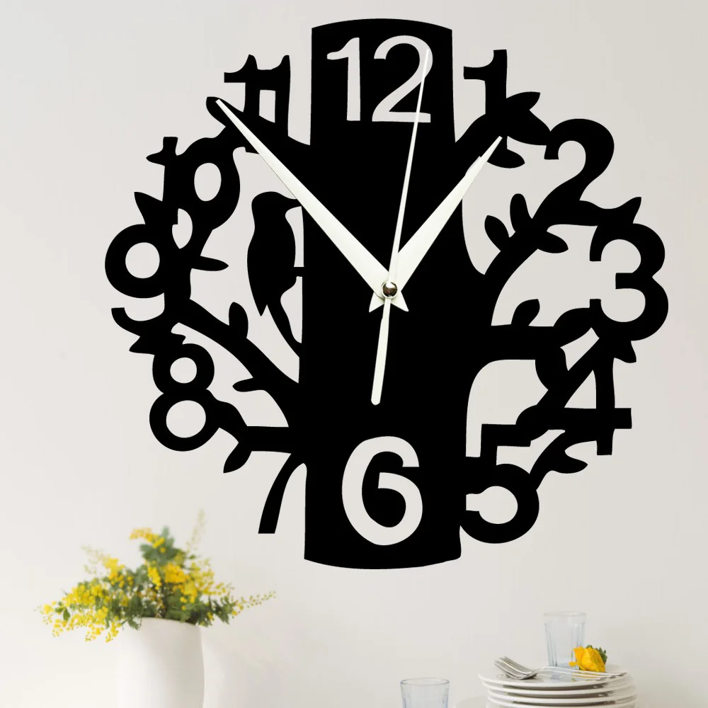 

Creative Bird digital Wall clock Study bedroom living room background wall acrylic mirror wall clock