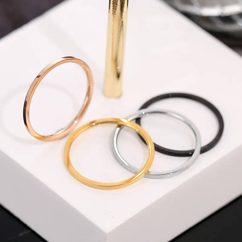 

4 colors Simple Especially Thin Smooth Stainless Steel Rings For Women Fashion Multi-size Finger Ring Jewelry