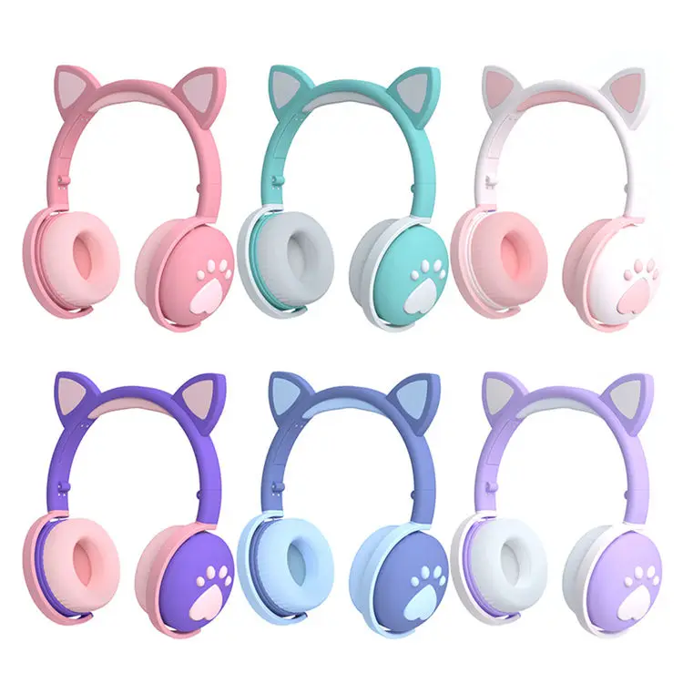 

Hifi Deep Bass Stereo Wireless Colorful Cute Cat Ear Headphones with Glowing LED light for Girls Kids