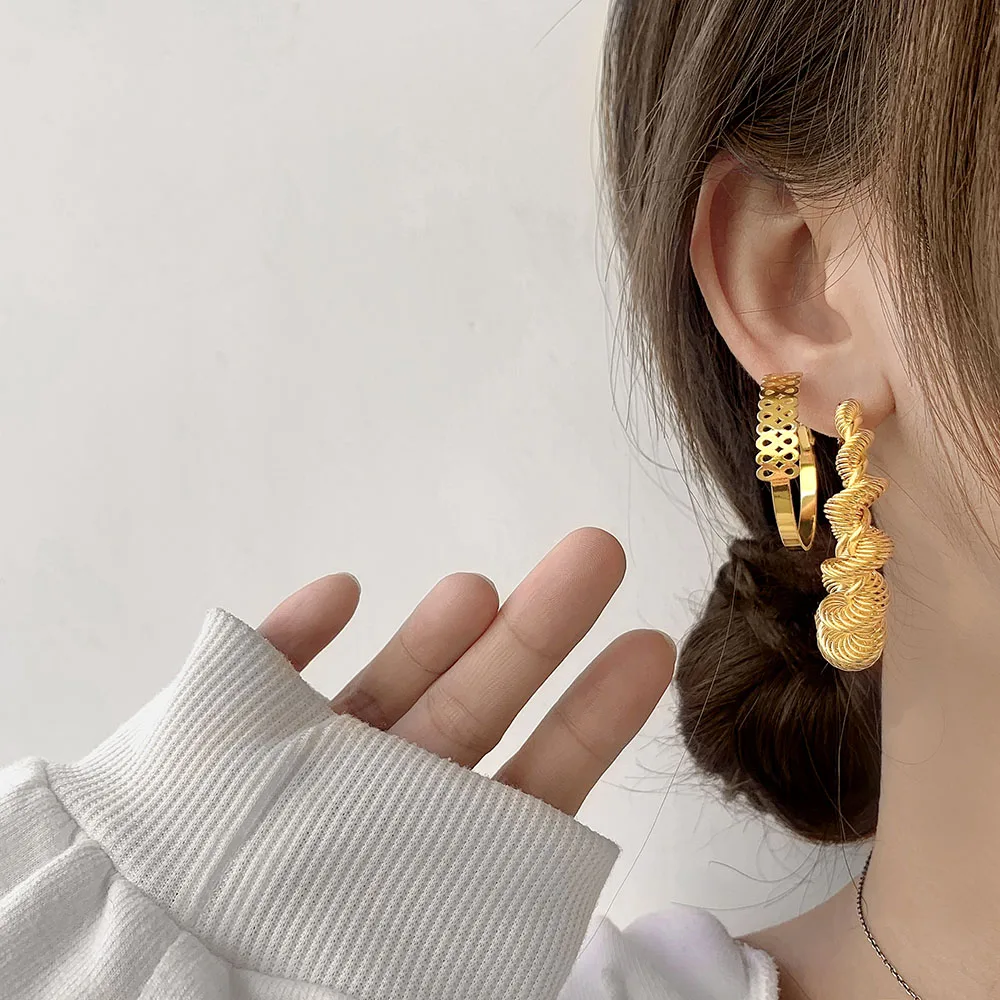 

smooth gold 18k stainless steel hollow vintage hoop earrings