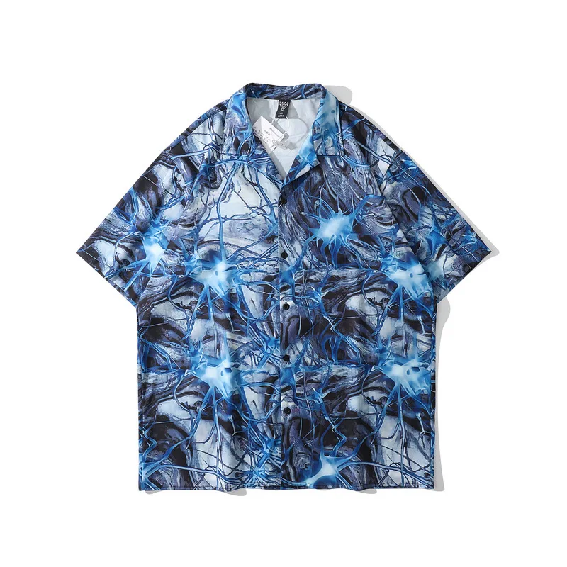 

Wholesale High Street Hip Hop Lightning Thorn Top Flame Loose Casual Shirts