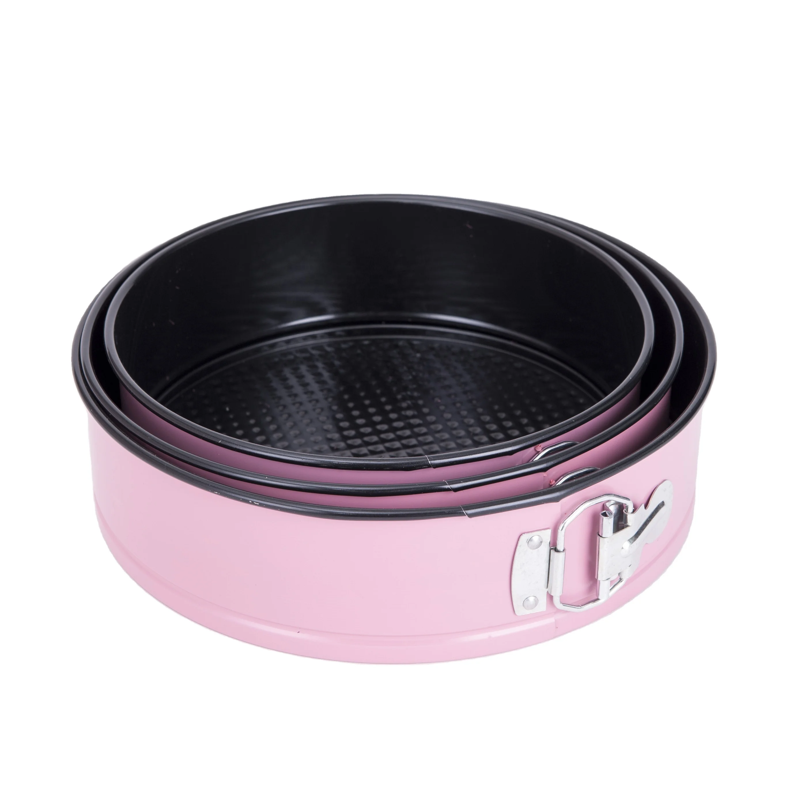 

3 Pieces Round Non-stick Leakproof Springform Cake Pan Set with Removable Bottom, Black and pink