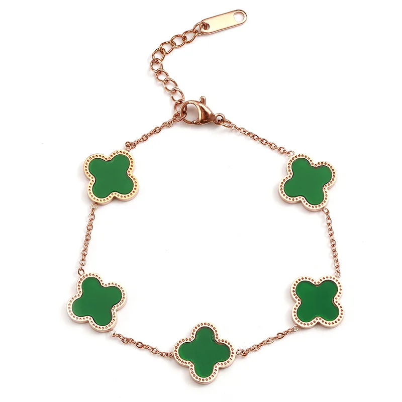 

High quality adjustable green clover bracelet jewelry fashion luxury stainless steel four leaf clover bracelet