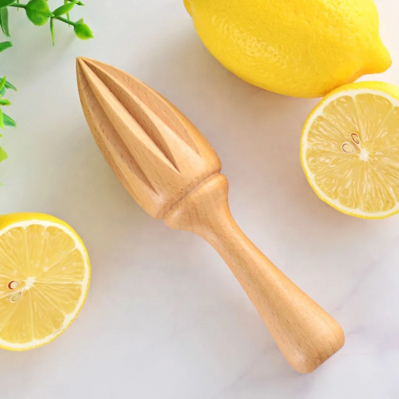 

Justa 2021 Good Grip Manual Squeezer Wooden Lemon Citrus Juice Reamer with Beech Wood Handle, As picture