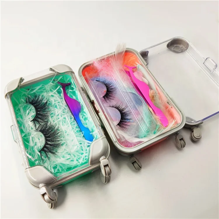 

Private label Cute Mini Luggage Suitcase 3D Mink Eyelash Packaging Case 25MM Eyelashes mini suitcase packaging Box, Colors