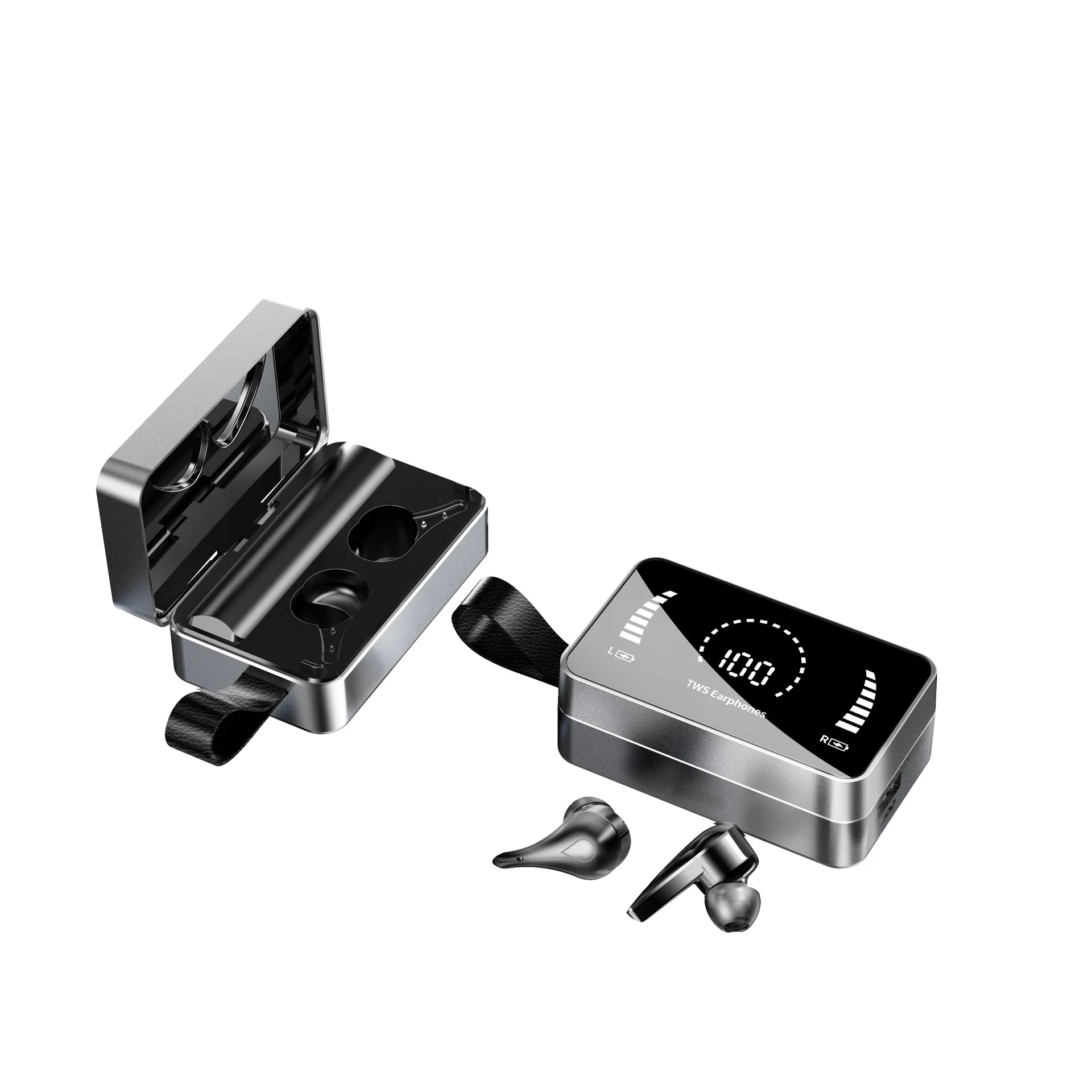 

Makeup Mirror TWS Earphones Dynamic Stereo Smart Touch Control LED Digital Display Wireless Earphones With Power Bank