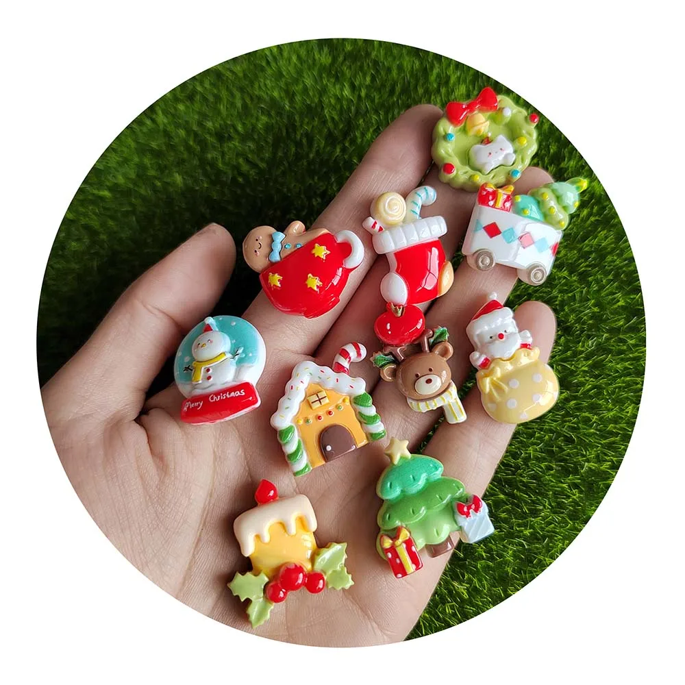 

New Assorted 100Pcs Christmas Theme Resin Slime Charms Flatback Button Embellishments For Craft Making Ornament Scrapbooking