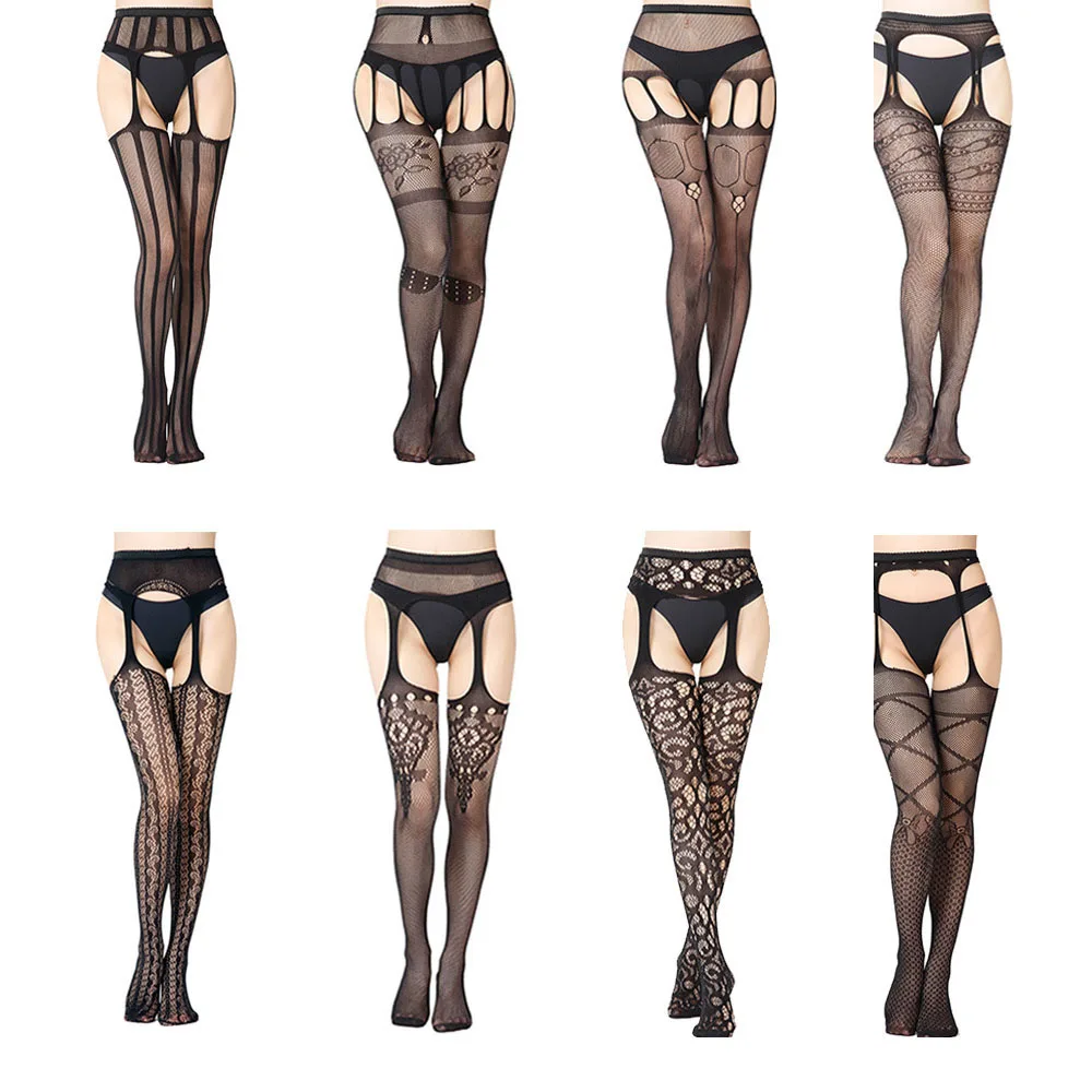 

Cowinner Black Sexy Hollow Out Suspender Pantyhose Womens Fishnet Tights Thigh High Stockings