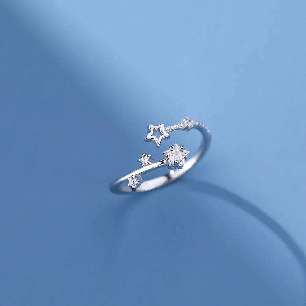 Newest Style Zirconia S925 Sterling Silver Five Star Open Rings for Women Jewelry Accessories YB-XY-050