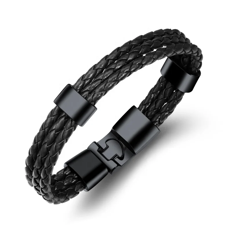 

Ruigang High Quality braided Wristband custom Leather Bracelets Weave magnetic clasps hand chain For Men Gift Accessories