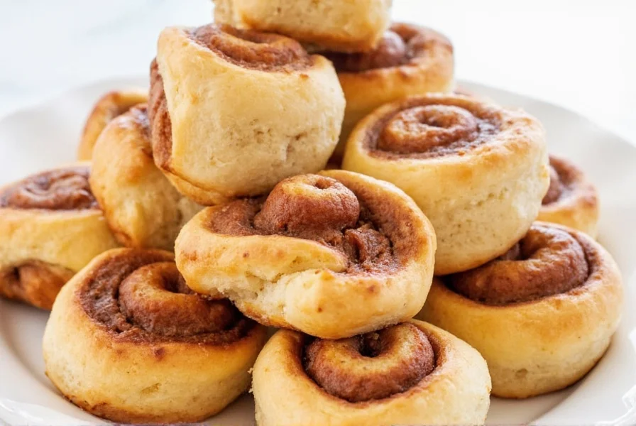 Perfectly baked cinnamon rolls with golden brown exterior and distinct spiral layers visible in cross-section
