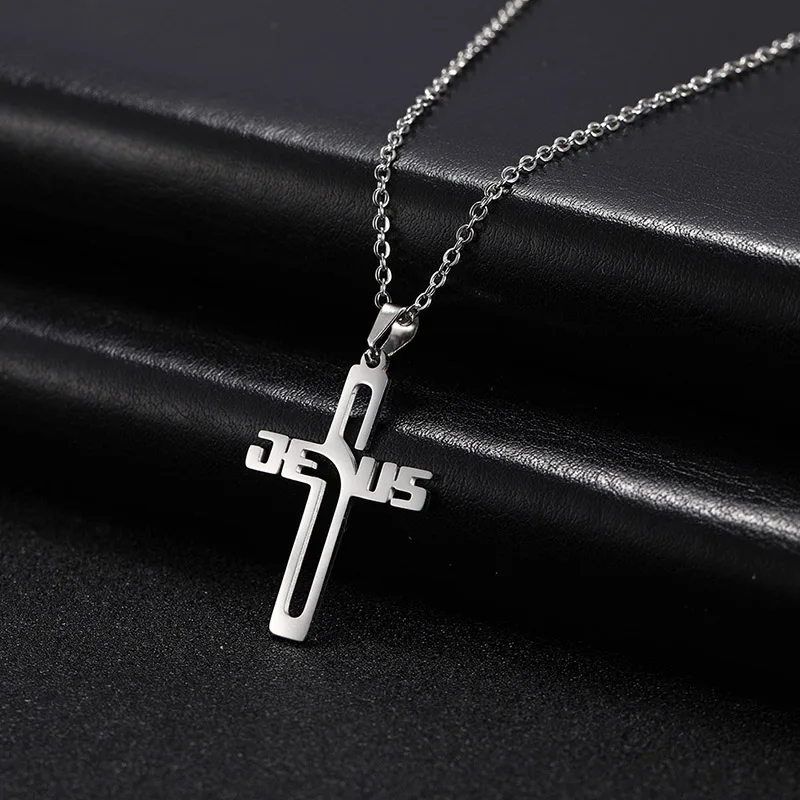 

Christmas Gifts Cross Necklace Real Gold Plated Jewelry Jesus Stainless Steel Jewelry For Men Women Fashion Christian Jewelry, Steel color,gold(accept customized)