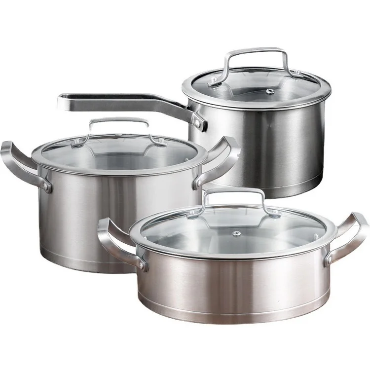 

Stainless Steel 3pcs Non Stick Pots Sets Nonstick Casserole Kitchenware Cookware Set