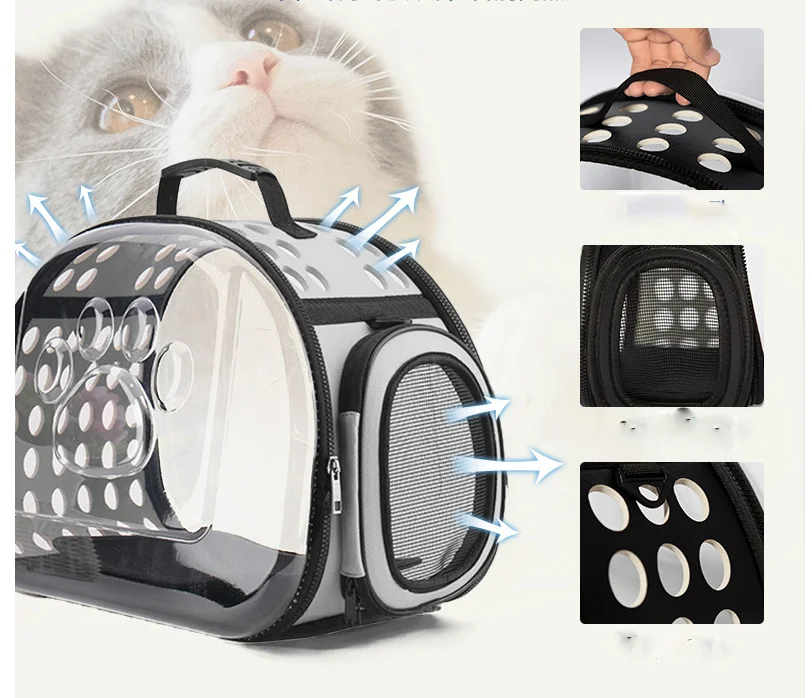 

Transparent Cover Cat Bag Broad View Portable Pet Bag Breathable Mesh Holes Thickened Handle Large Space Pet Cage