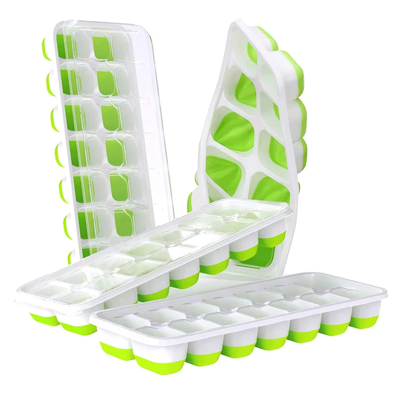 

Wholesale Square shaped candy baking tools molds 14 Cavity silicone divided ice cube tray with lid, Green