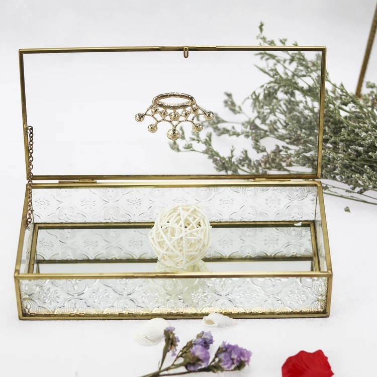 

manufacture creative rectangle home decoration glass jewelry box, Picture shown