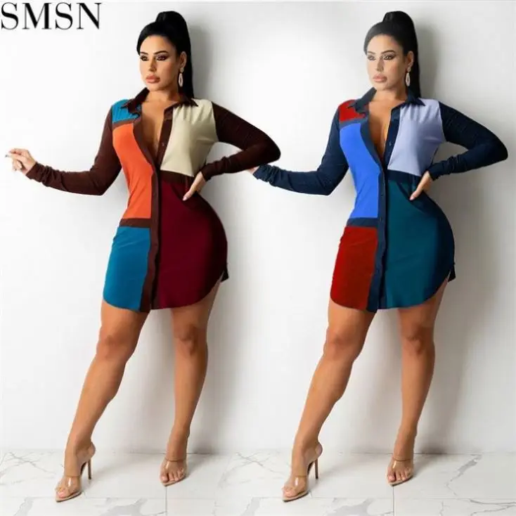 

Trendy Autumn Long-Sleeved Shirt Patchwork Stretch Slim Fit Dresses Women Elegant Shirt Dresses Women Casual