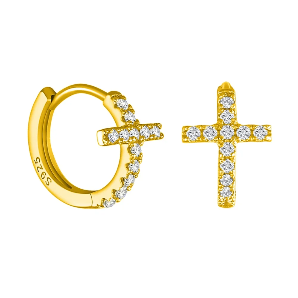 

Women 925 Silver Earring Hoops Gold Plated for Woman Sterling Jewelry Cross Hoop Earrings, Gold color