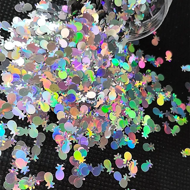 

ready to shipping Stock Holographic silver pineapple glitter shape, Colorful