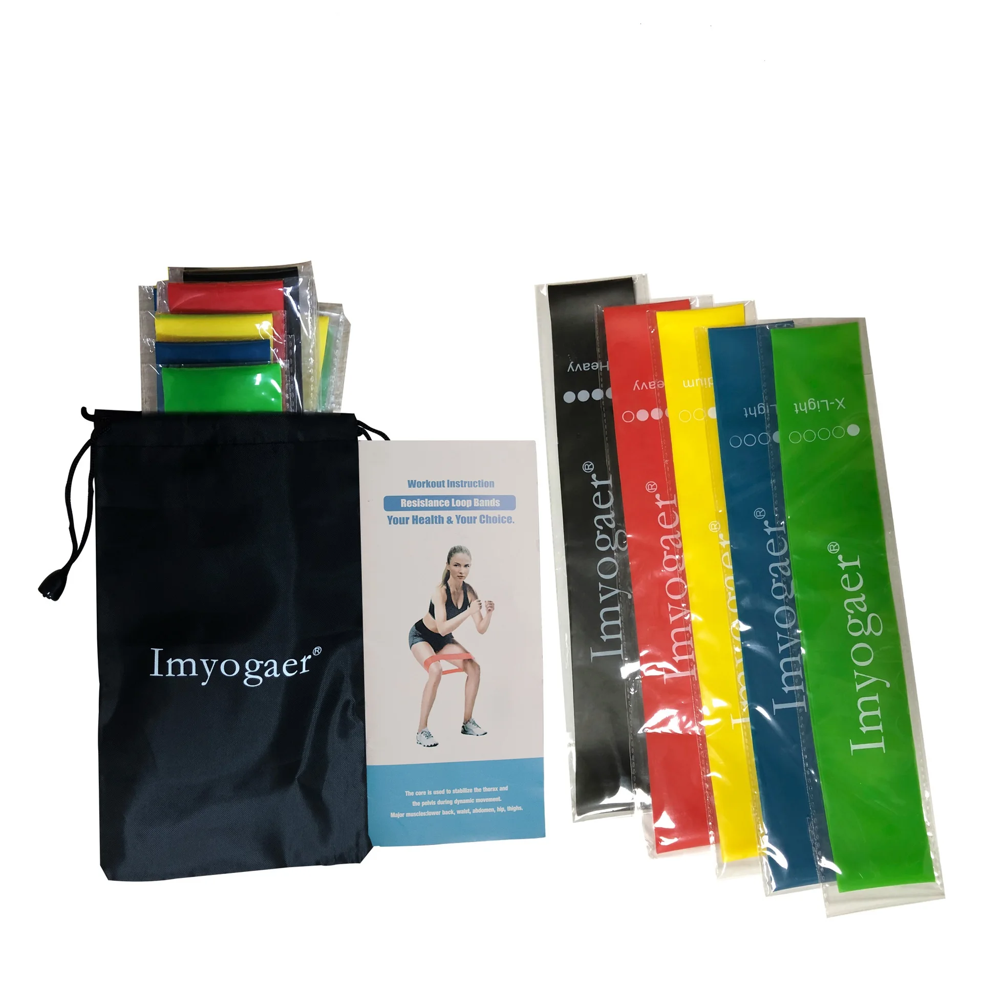 

5 PCS Fitness Power Resistance Loop Band Set, Green, blue, yellow, red, black