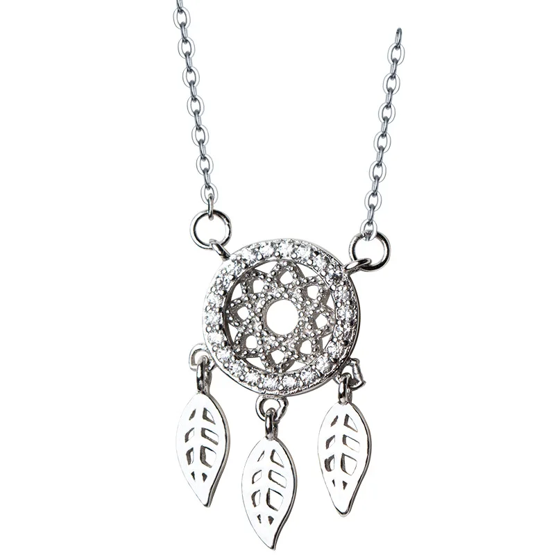 

925 Sterling Silver Dreamcatcher Feather Charm Necklace Pendant Women Dream Catcher Pendant Statement Choker Necklace
